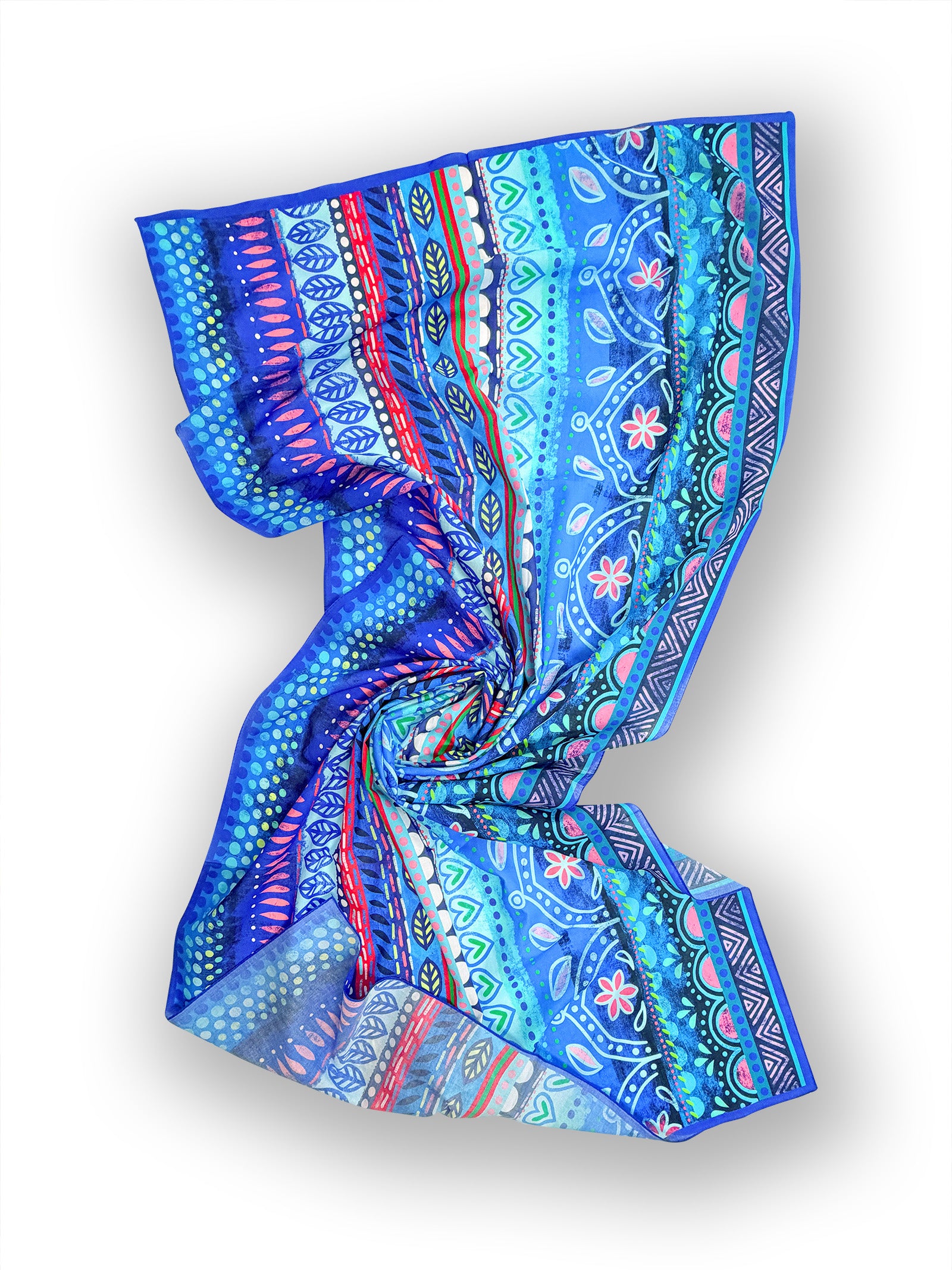 Tuch Boho-Bordüren blau