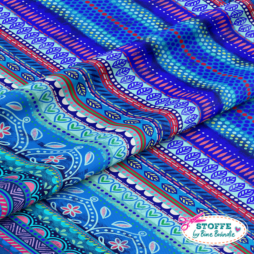 Boho-Bordüren blau – Stoff