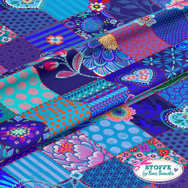 Patchwork Quadrate dunkelblau - Stoff