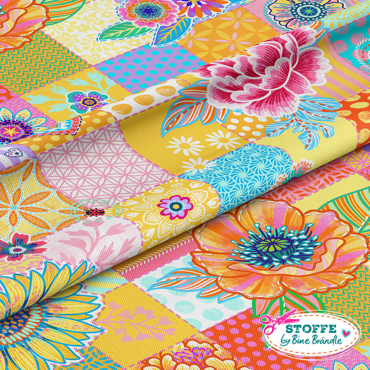 Patchwork Quadrate gelb – Stoff