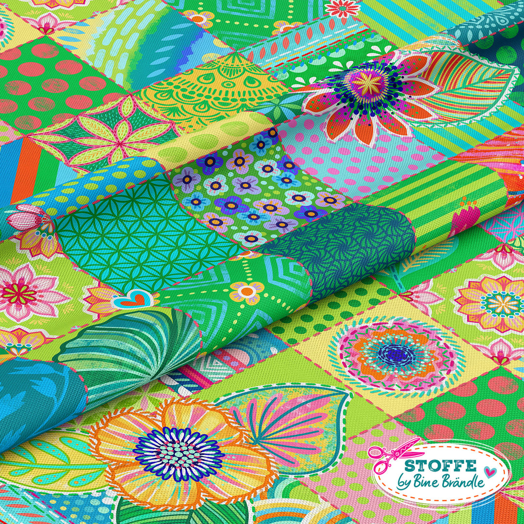 Patchwork Quadrate grün – Stoff