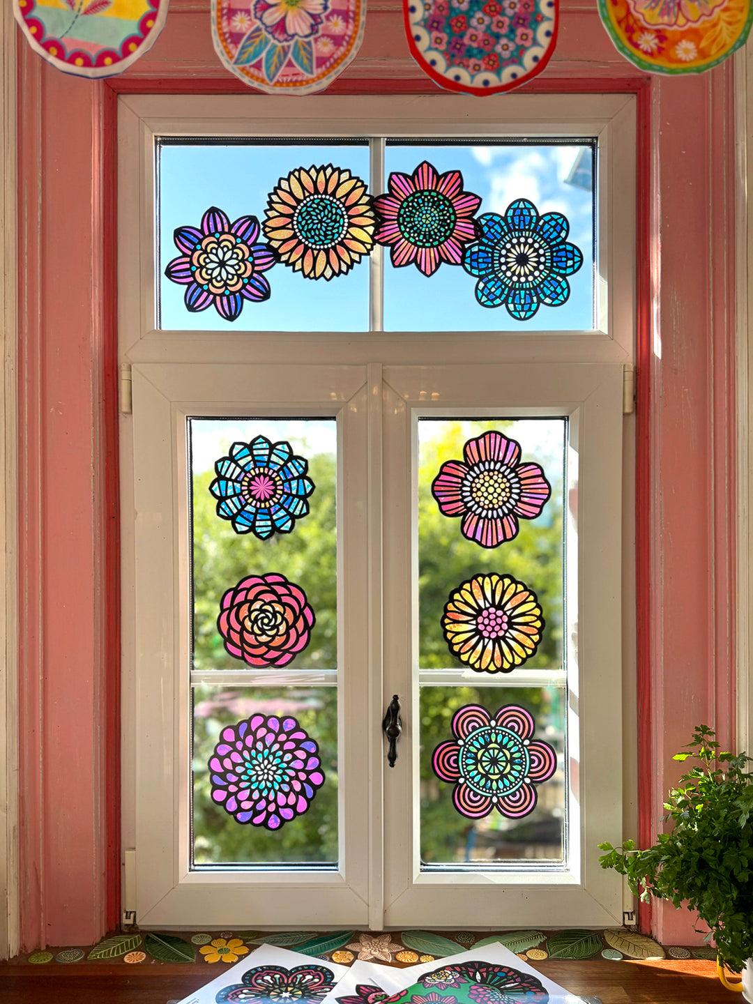 3er Bündel - Fensterfolie Stern + Blumen + Schmetterlinge