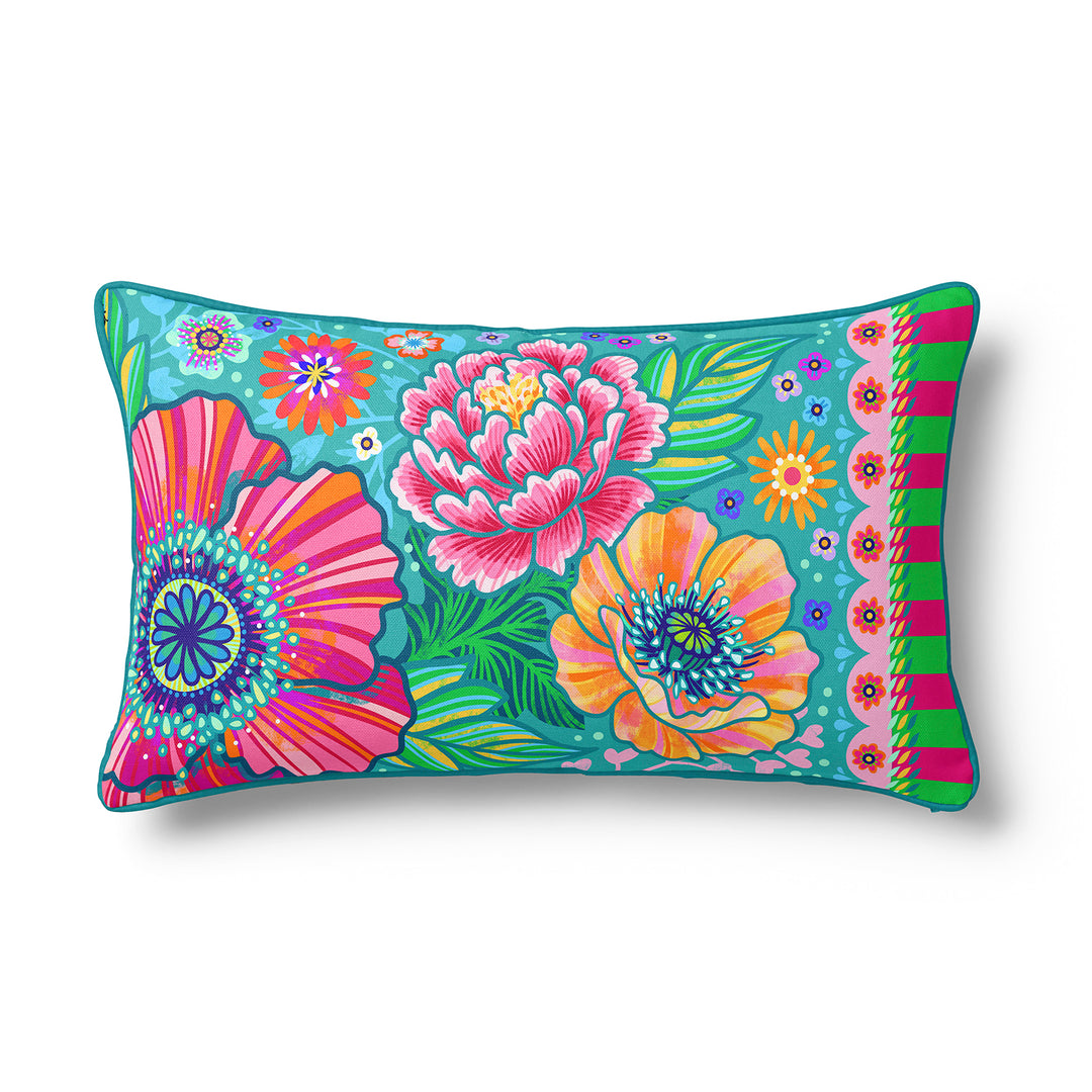 Dekokissen - Blumen Zauber - Türkis - 60 x 30 cm
