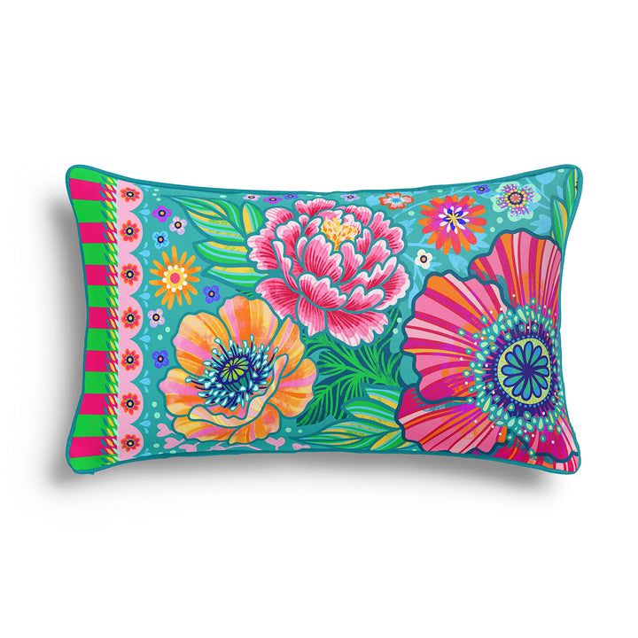 Dekokissen - Blumen Zauber - Türkis - 60 x 30 cm