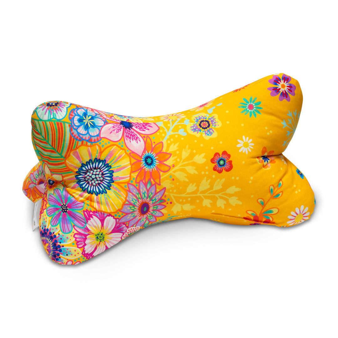 Leseknochen Blumenmeer Gelb – ergonomisches Lesekissen im Design von Bine Brändle