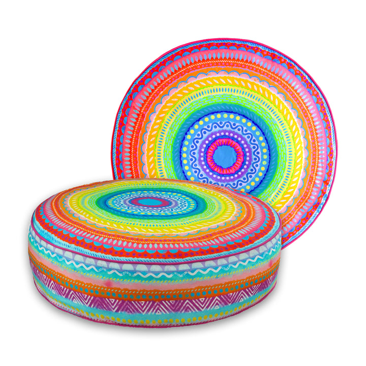 Dekokissen - Regenbogen Bunt - Ø 50 cm / 12 cm Rand