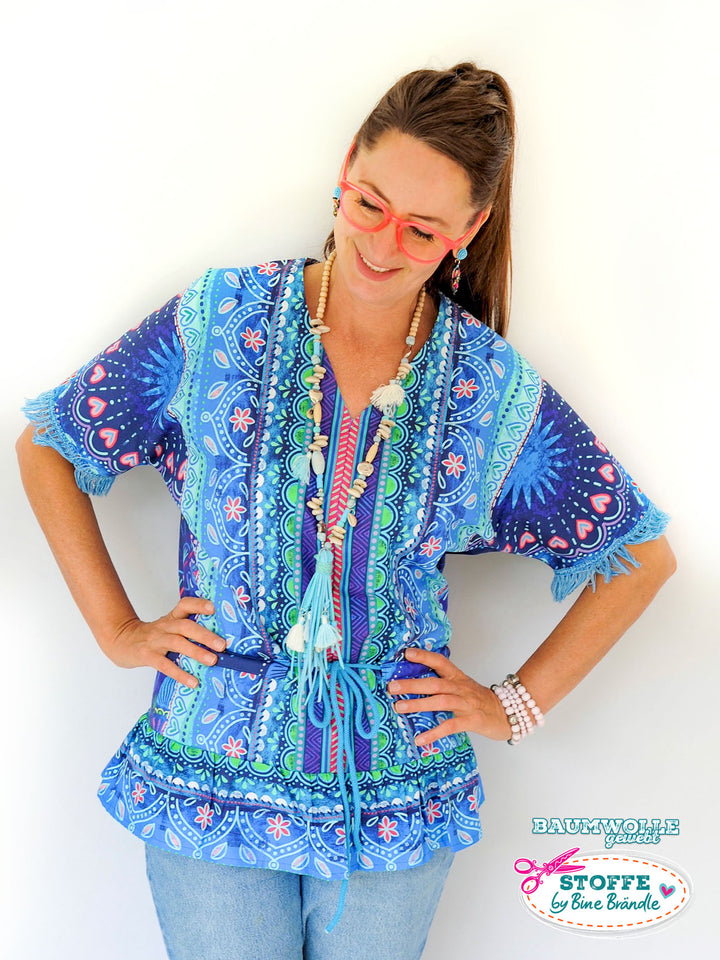 Boho-Bordüren blau – Stoff