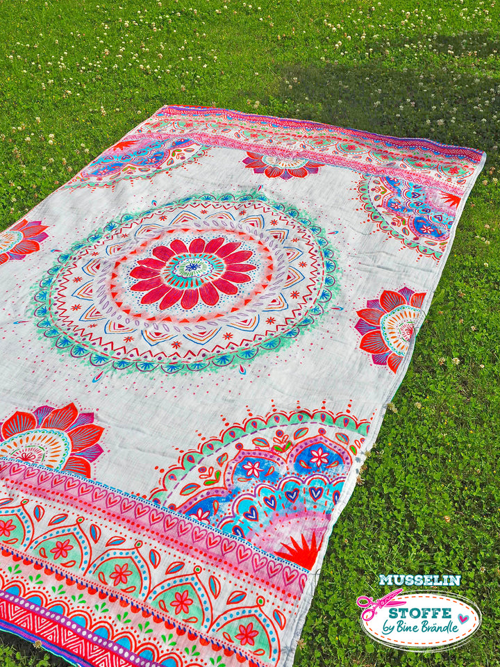 Mandalas weiß-rot – Stoff