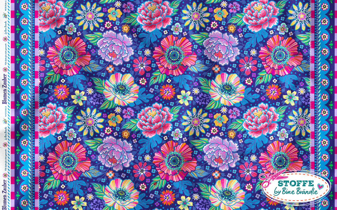 Blumenzauber blau - Stoff