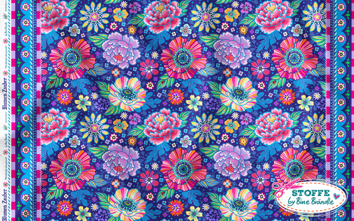 Blumenzauber blau - Stoff