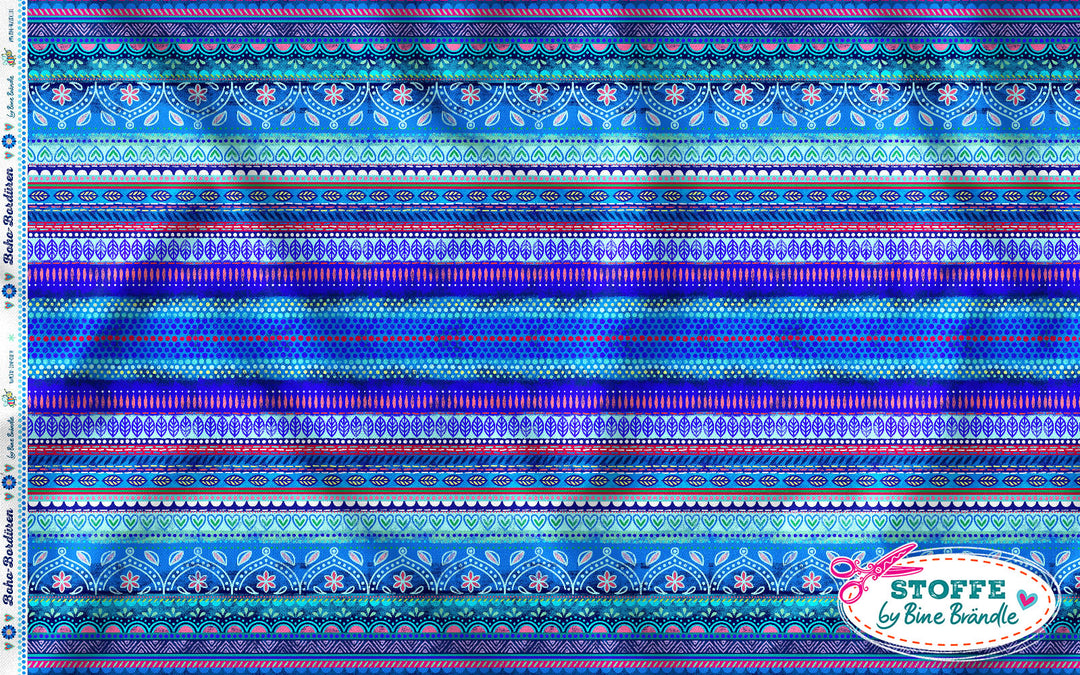 Boho-Bordüren blau - Stoff Klassiker