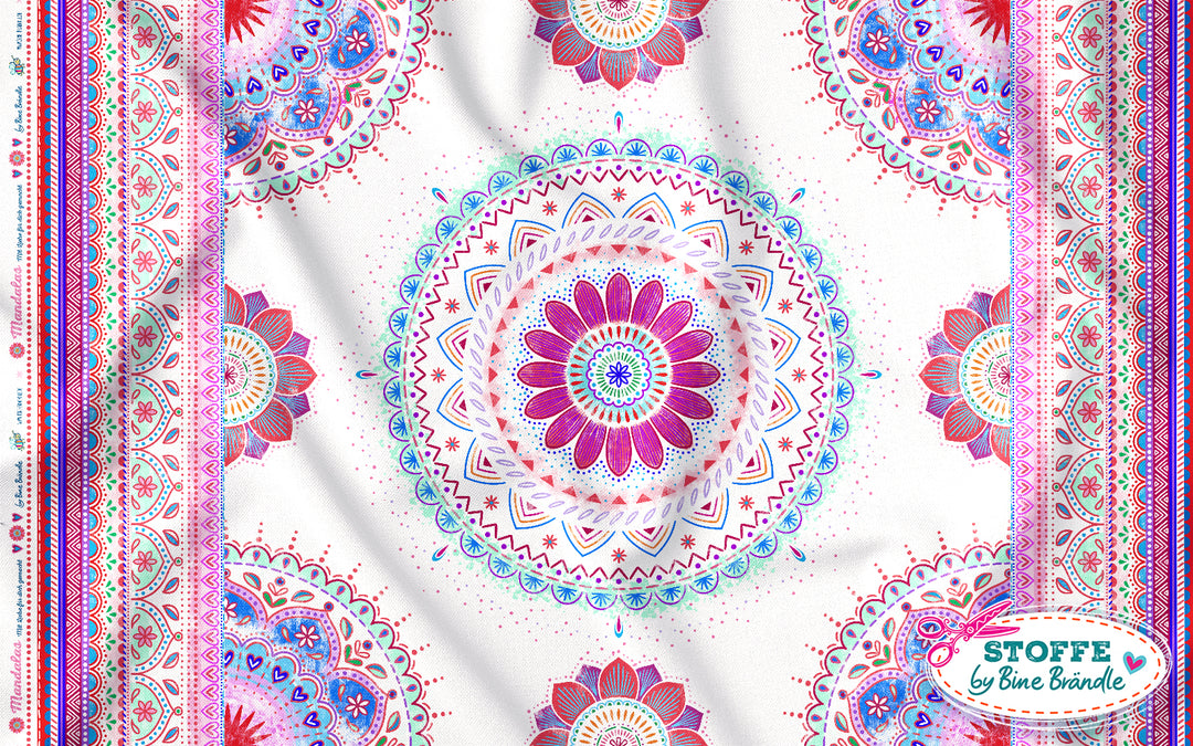Mandalas weiß-rot – Stoff