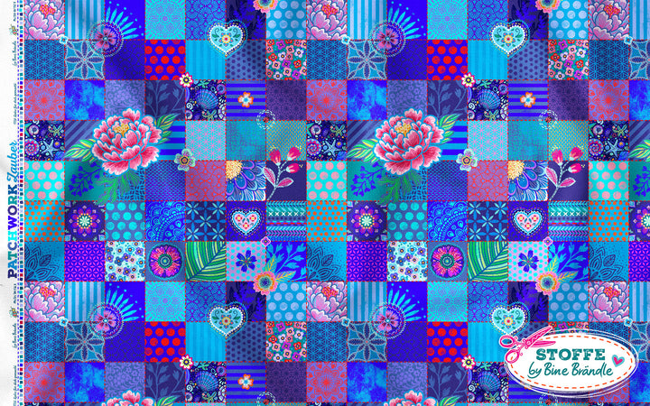 Patchwork Quadrate dunkelblau - Stoff