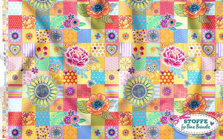 Patchwork Quadrate gelb – Stoff