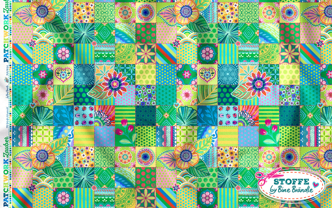Patchwork Quadrate grün – Stoff