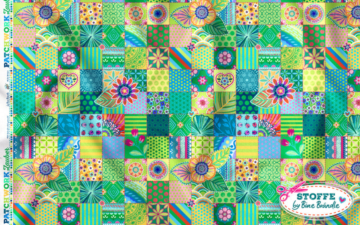 Patchwork Quadrate grün – Stoff