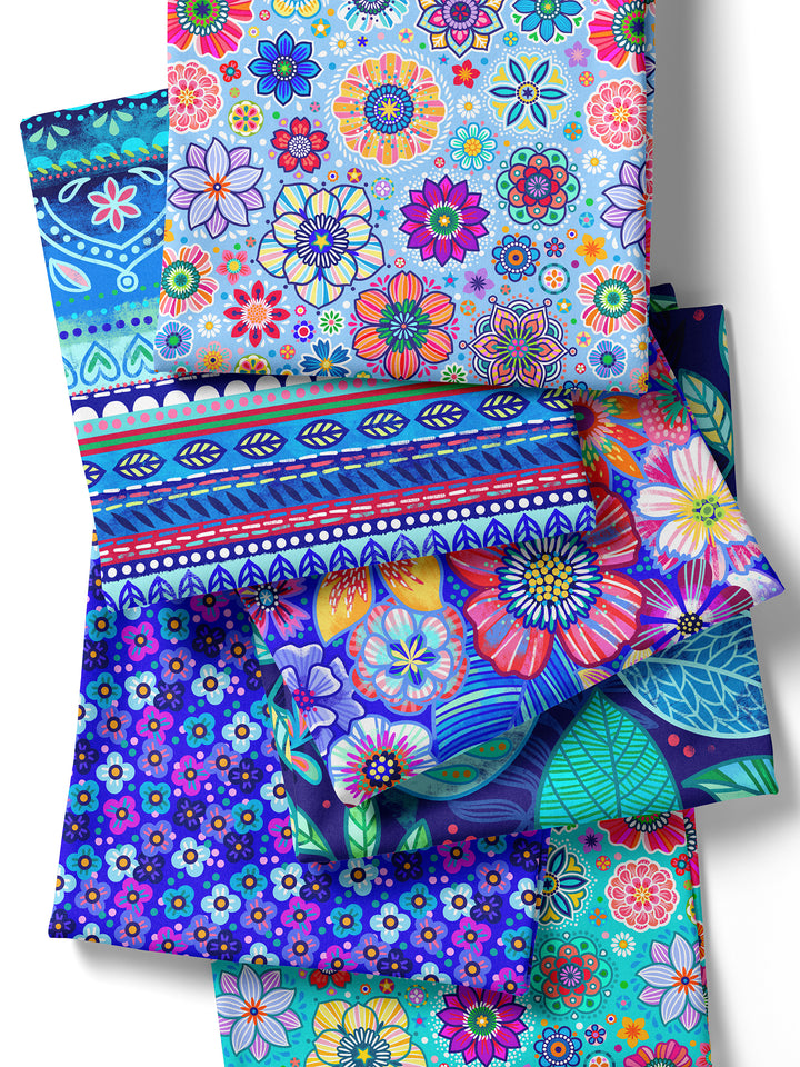 Boho-Bordüren blau – Stoff
