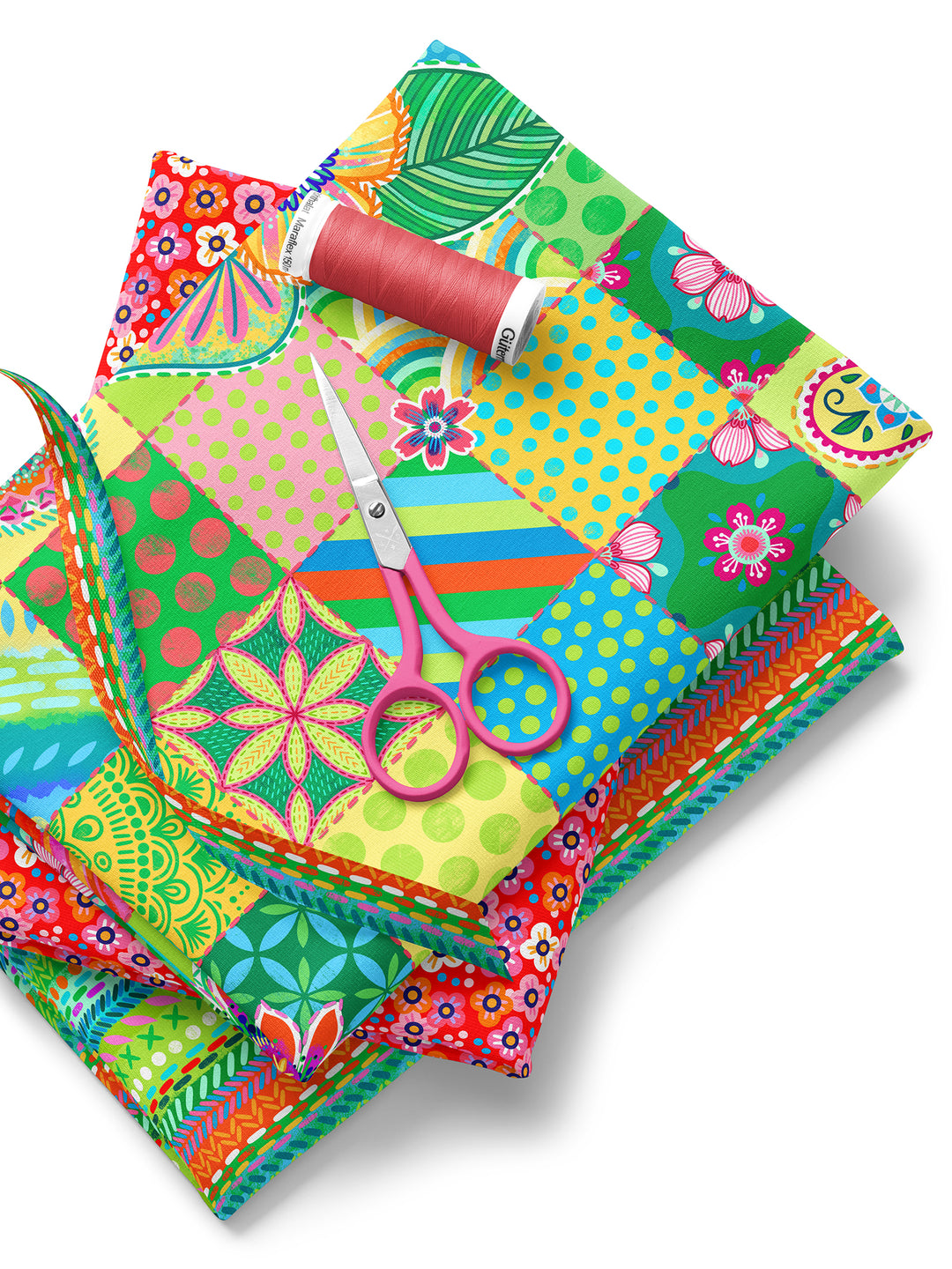 Patchwork Quadrate grün – Stoff