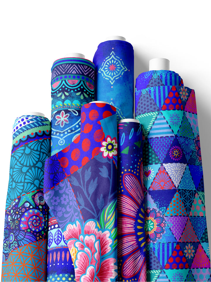 Patchwork Dreiecke dunkelblau - Stoff
