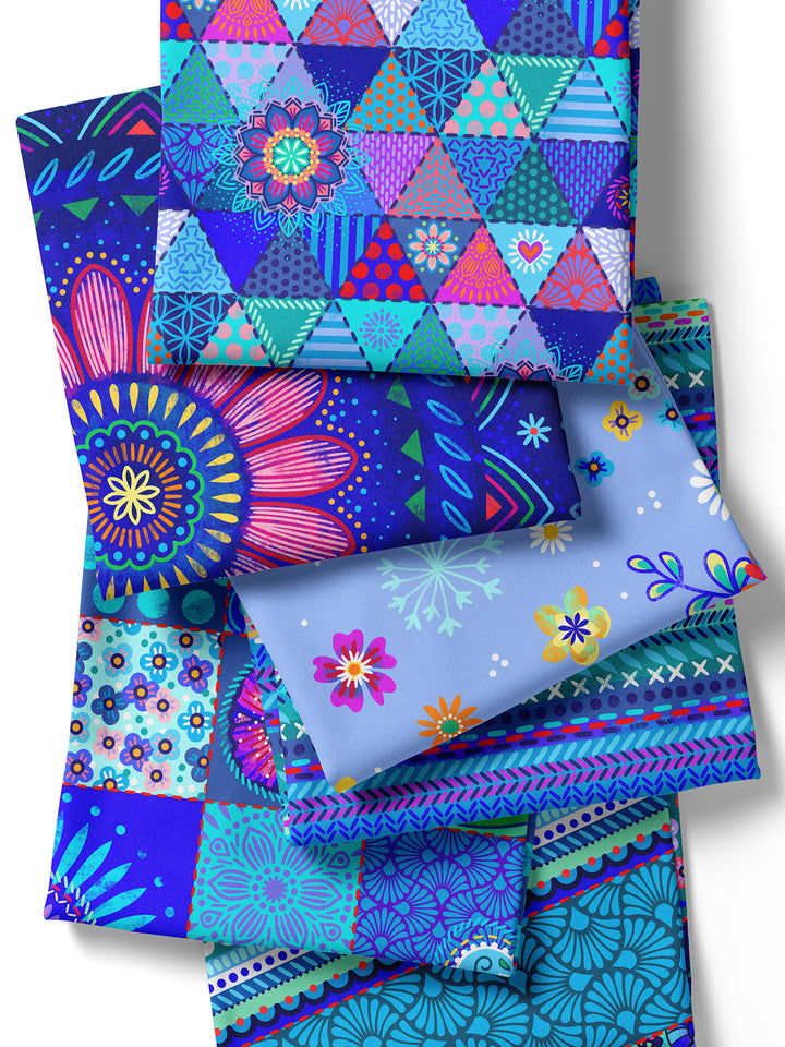 Patchwork Dreiecke dunkelblau - Stoff