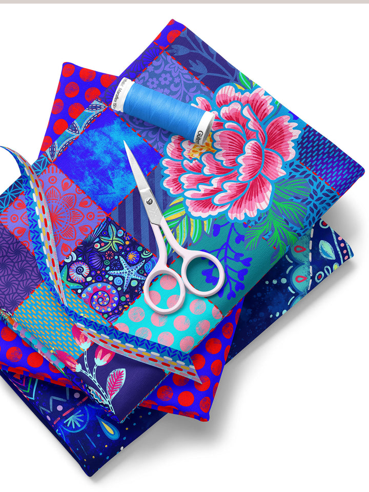 Patchwork Quadrate dunkelblau - Stoff