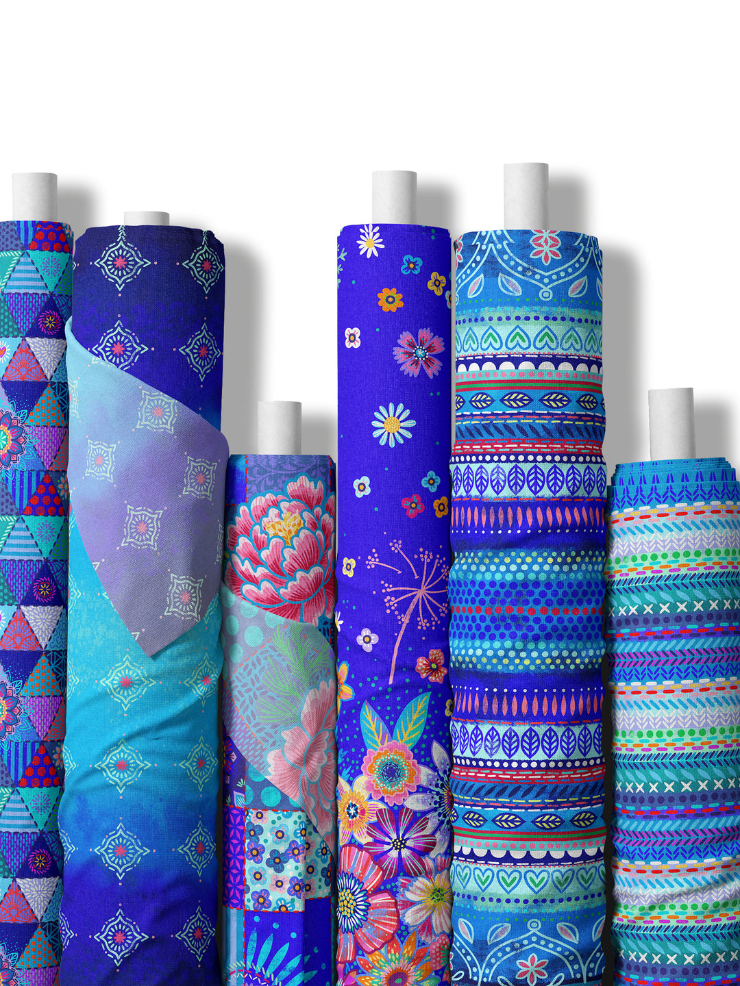 Boho-Bordüren blau - Stoff Klassiker