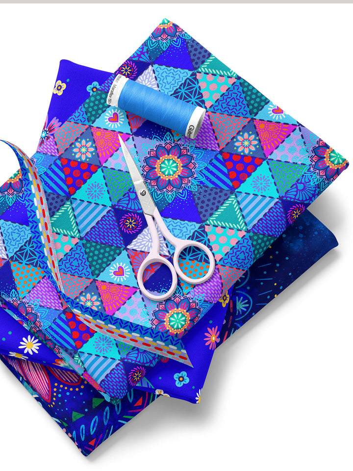 Patchwork Dreiecke dunkelblau - Stoff