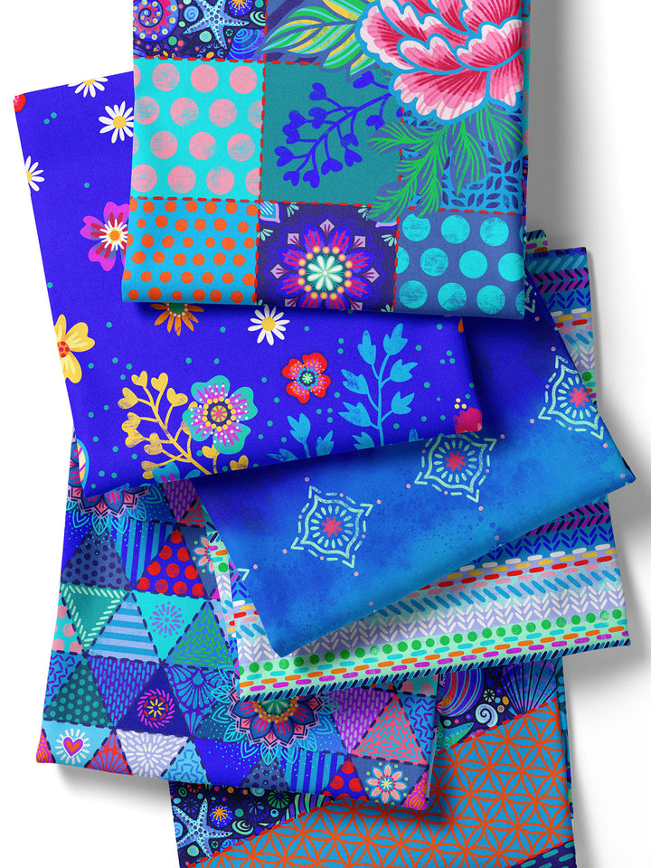 Patchwork Quadrate dunkelblau - Stoff