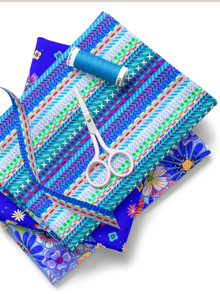 Patchwork Nähte blau - Stoff