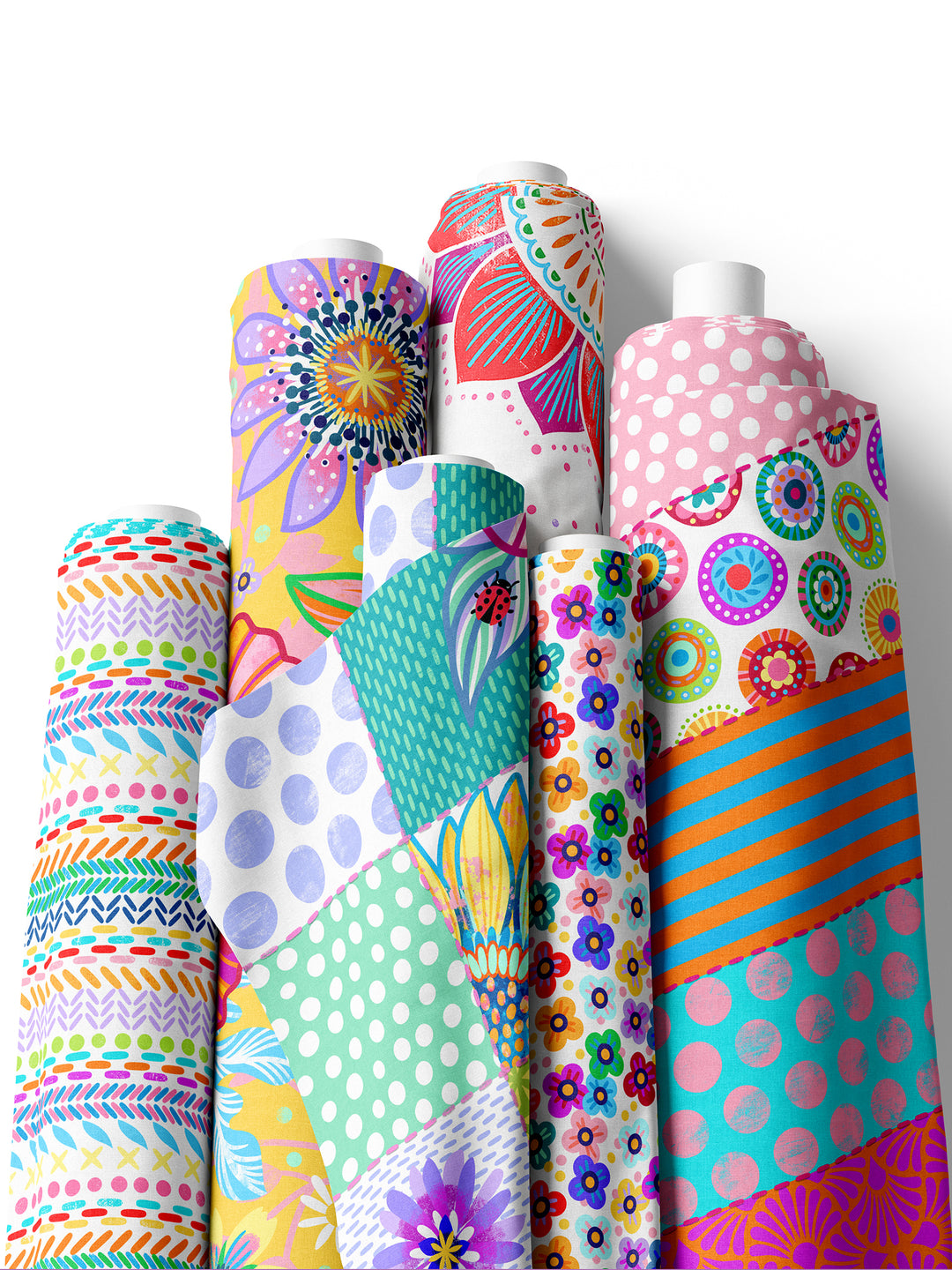 Patchwork Nähte weiß bunt - Stoff
