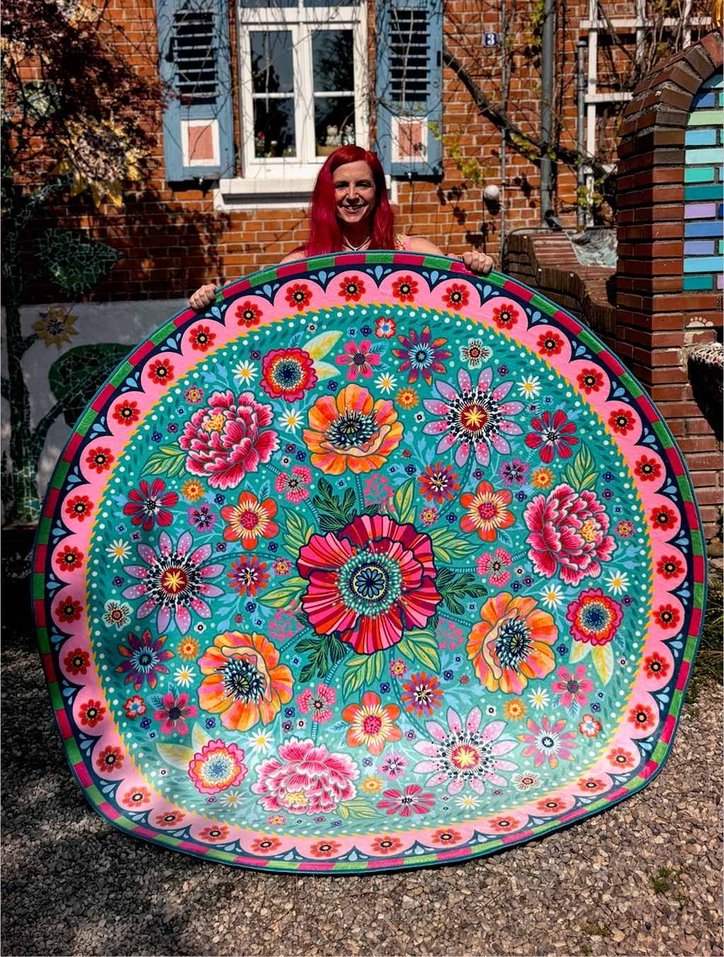 Teppich - Blumen Zauber - Türkis Rund