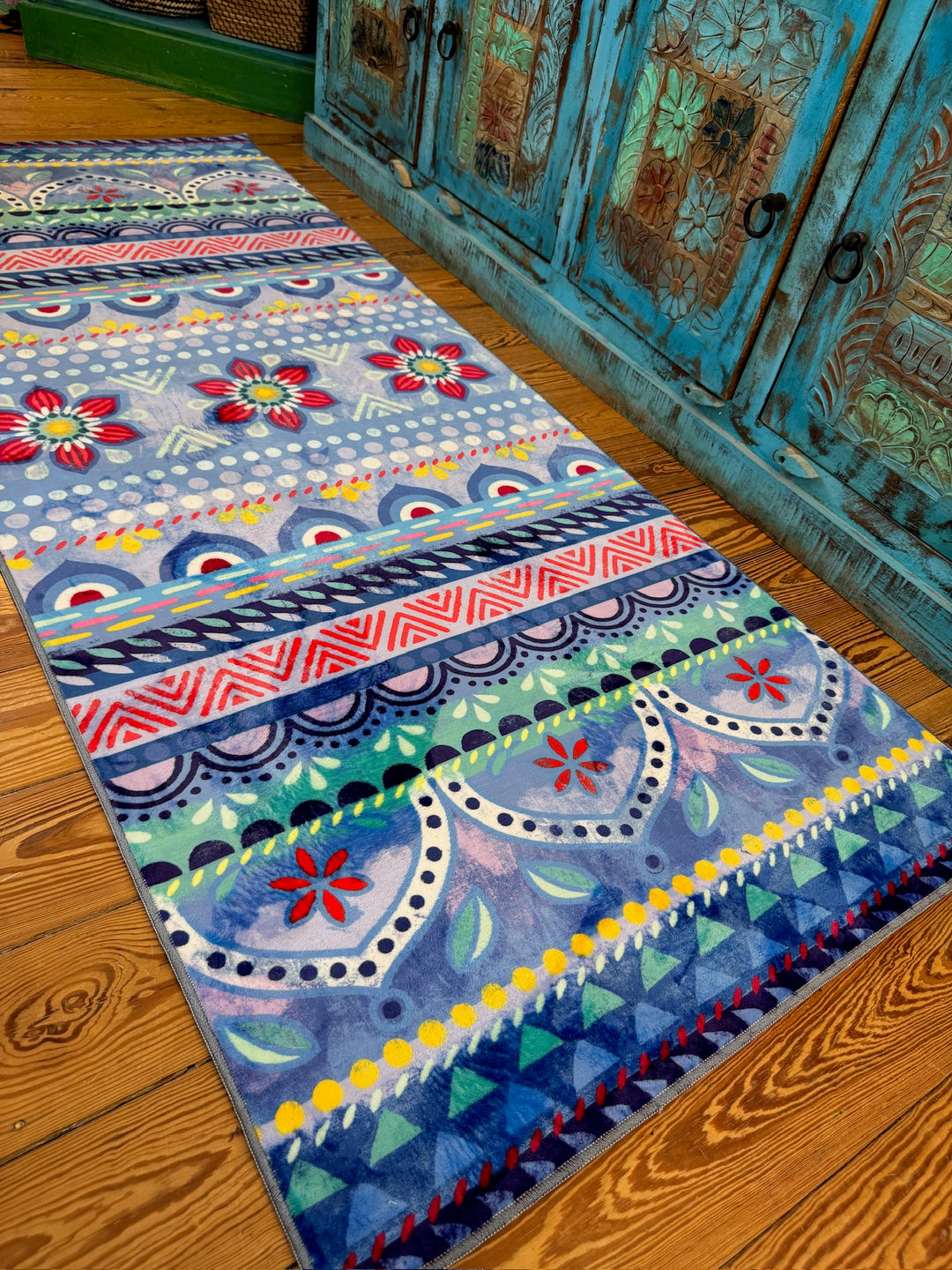 Teppich - Boho LÄUFER Blau