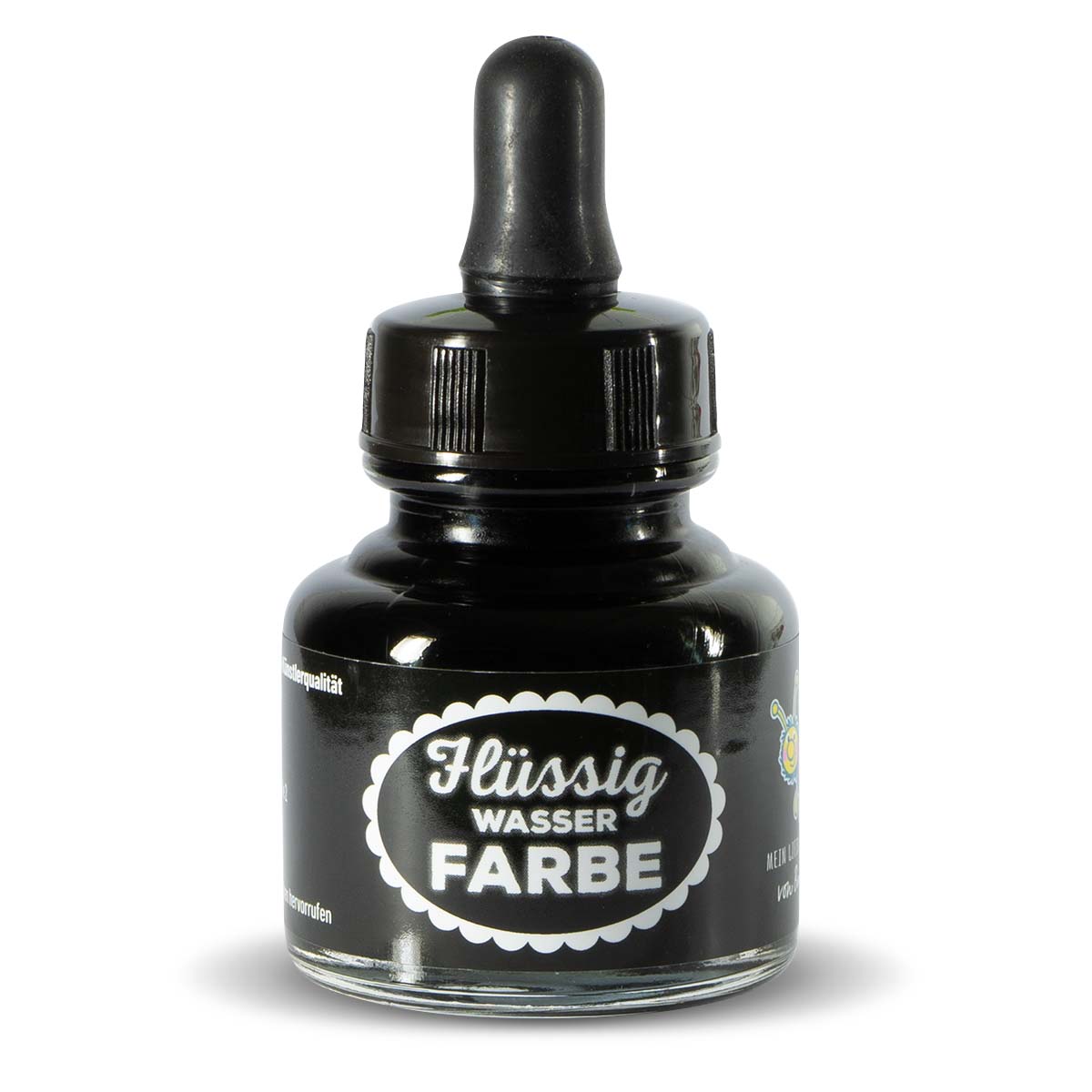 Flüssigwasserfarbe Schwarz in Glasflasche mit Pipette – hochpigmentierte flüssige Wasserfarbe für Malen, Basteln und kreative Projekte #farbe_schwarz